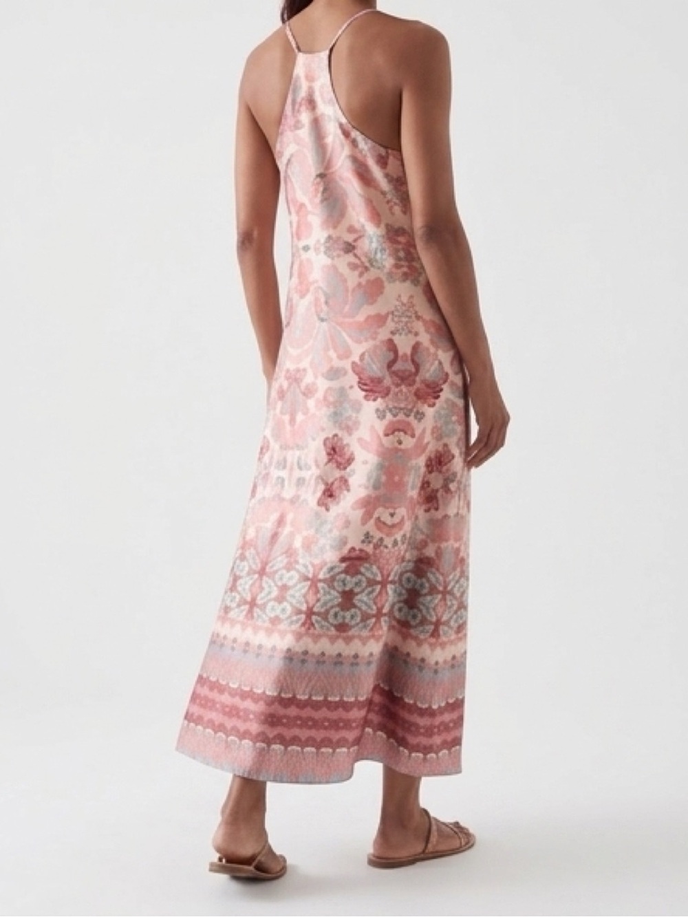 Nicole Miller Satin Pink and Gold Floral Maxi Slip Dress - Picture 7 of 8